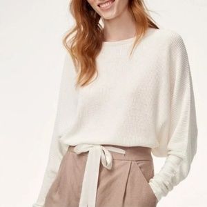 NWT Aritzia Wilfred Coline Linen Blend Crop Top Ribbed Sweater Cream/Swiss